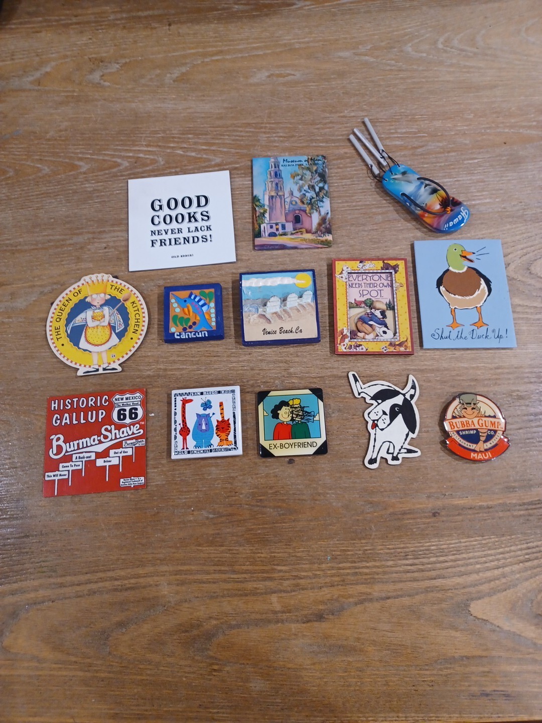 Travel/Humor Magnet Lot Of 13- Musem Of Man/Cancun/Hawaii/Bubba Gump/Venice