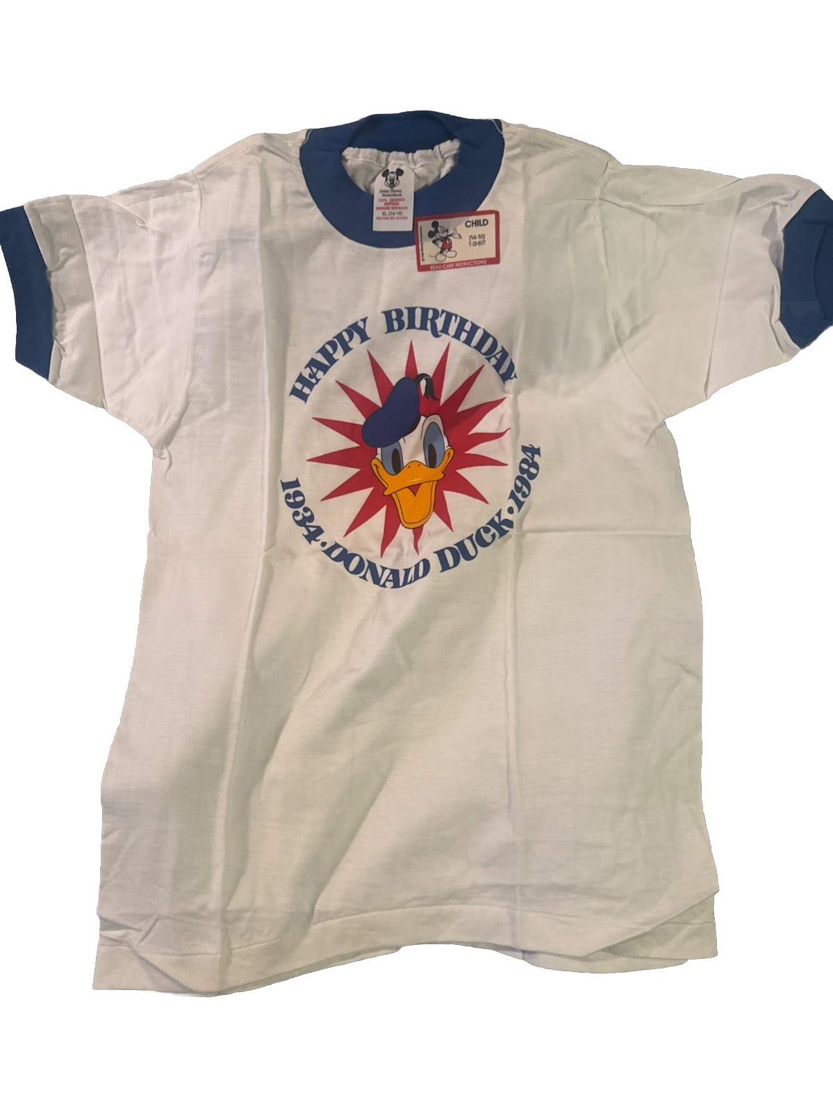 Vintage 1984 Donald Duck Birthday True Vintage Disney Ringer Shirt (LARGE) s6