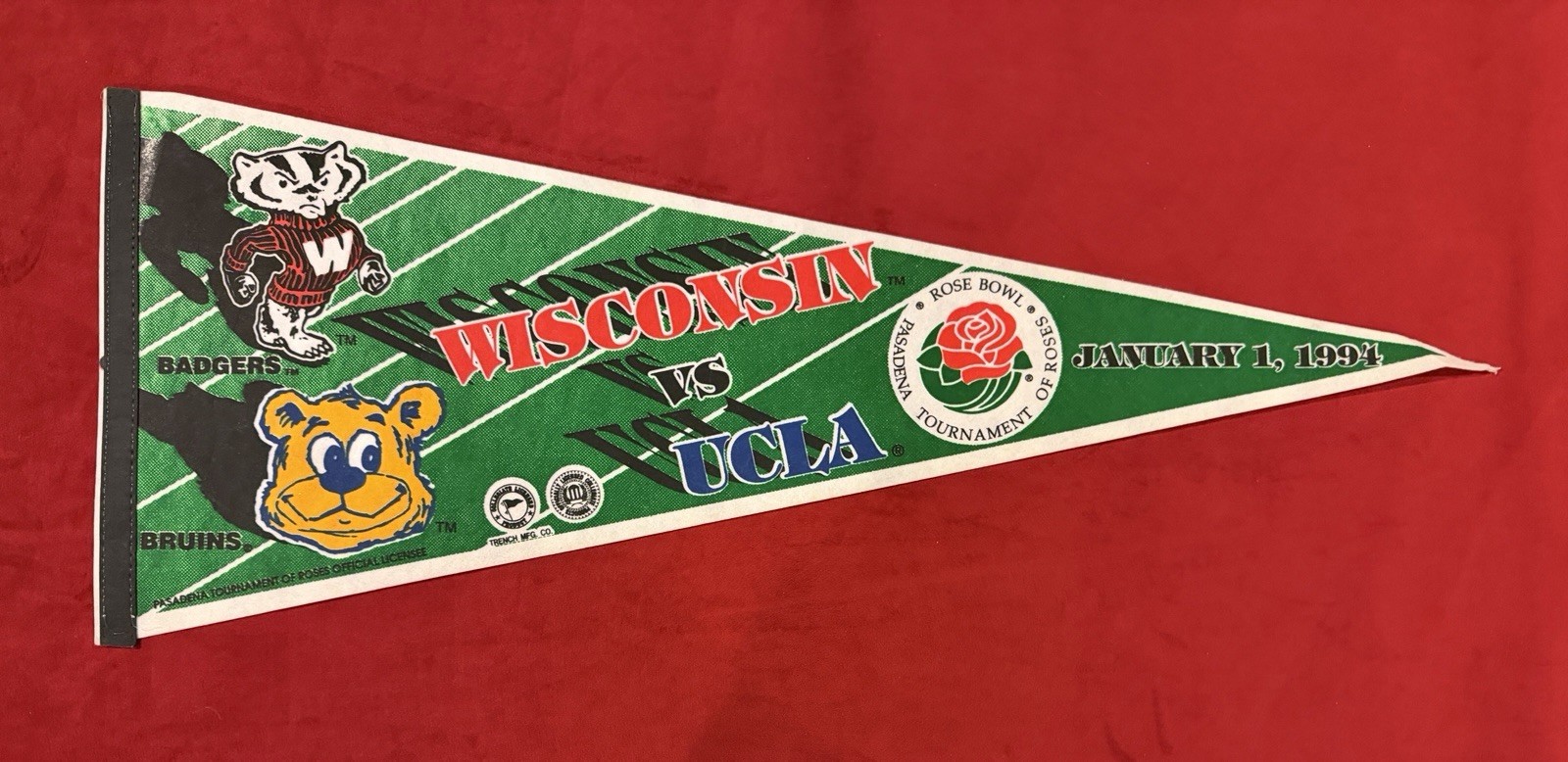 Vintage 1994 Rose Bowl 29 Inch Pennant Wisconsin Badgers vs UCLA Bruins
