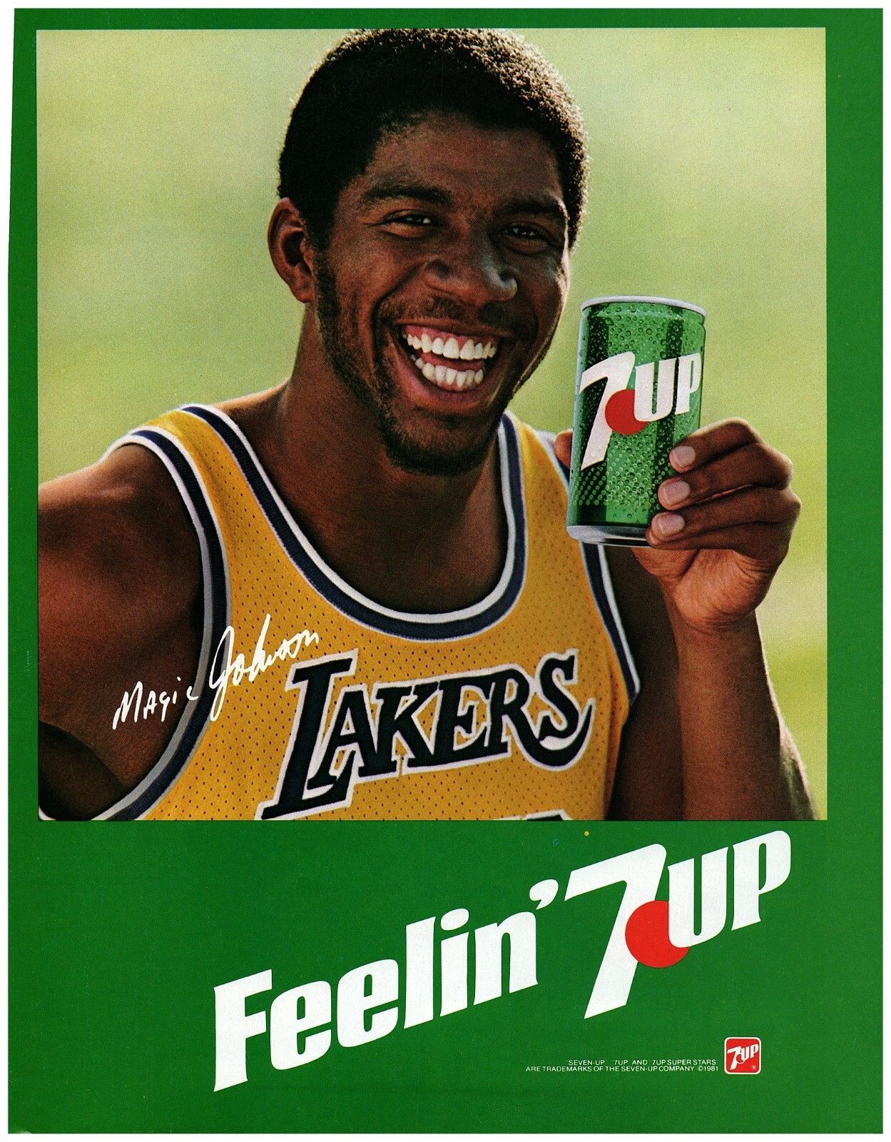 1982 PRINT AD, 7UP Earvin Magic Johnson Smiling Feelin' Los Angeles Lakers