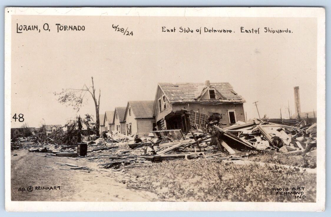 1924 RPPC LORAIN OHIO TORNADO EAST DELAWARE & SHIPYARDS*REINHART PHOTO*DISASTER