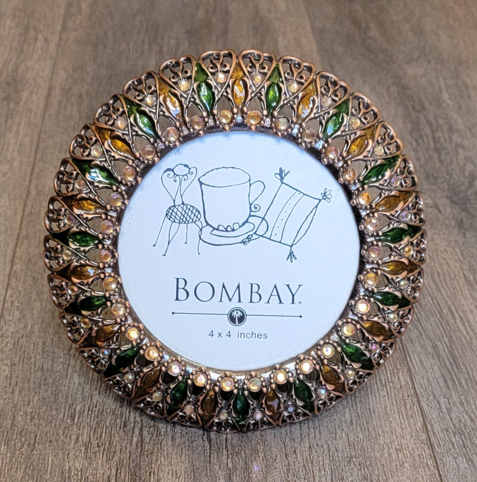 Bombay Round Enamel Jeweled Picture Frame 4x4