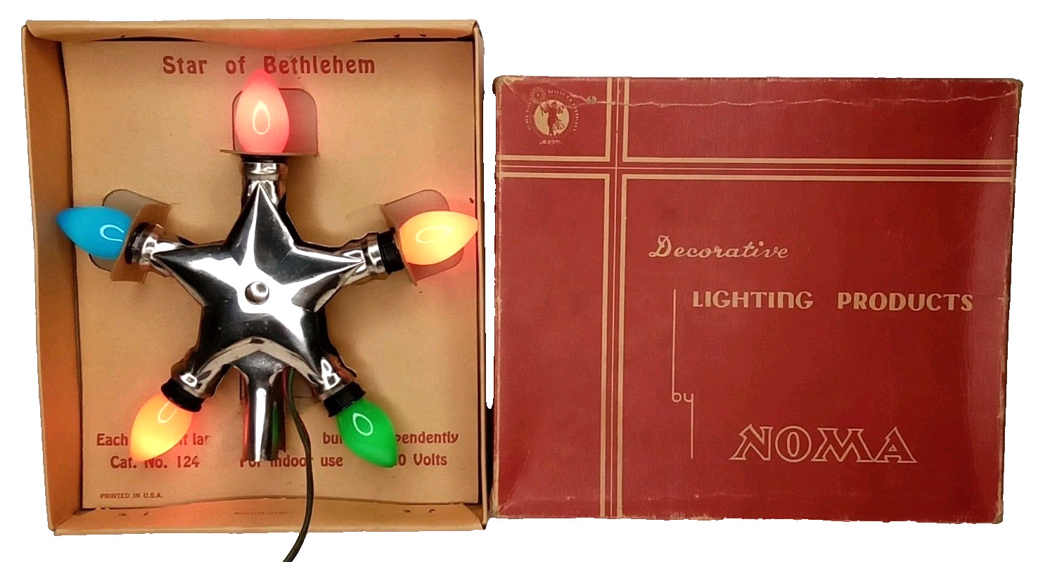 Antique 1930s NOMA Star Of Bethlehem Metal Christmas Tree Top With Original Box