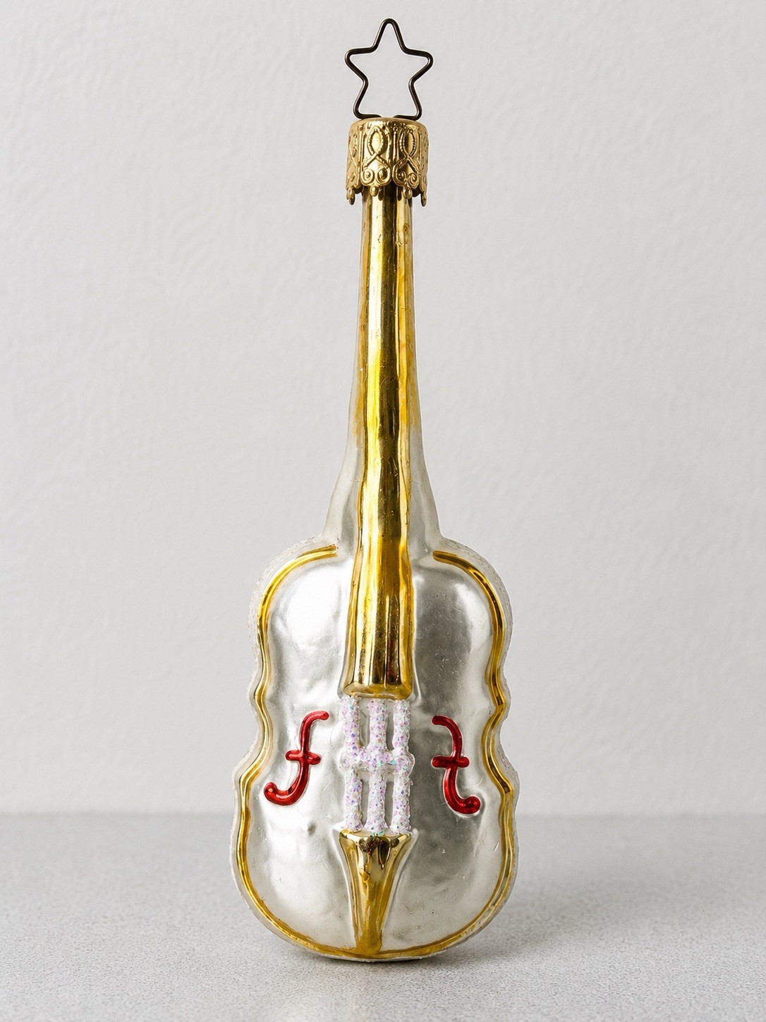 VTG Inge-Glas Violin Blown Glass Christmas Ornament Germany Star Crown 6”