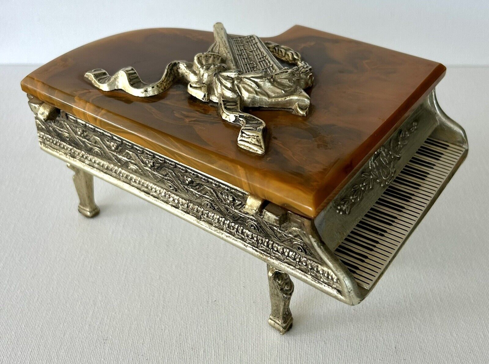 Vintage THORENS Grand Piano Music Jewelry Trinket Box With Bakelite Top WORKS
