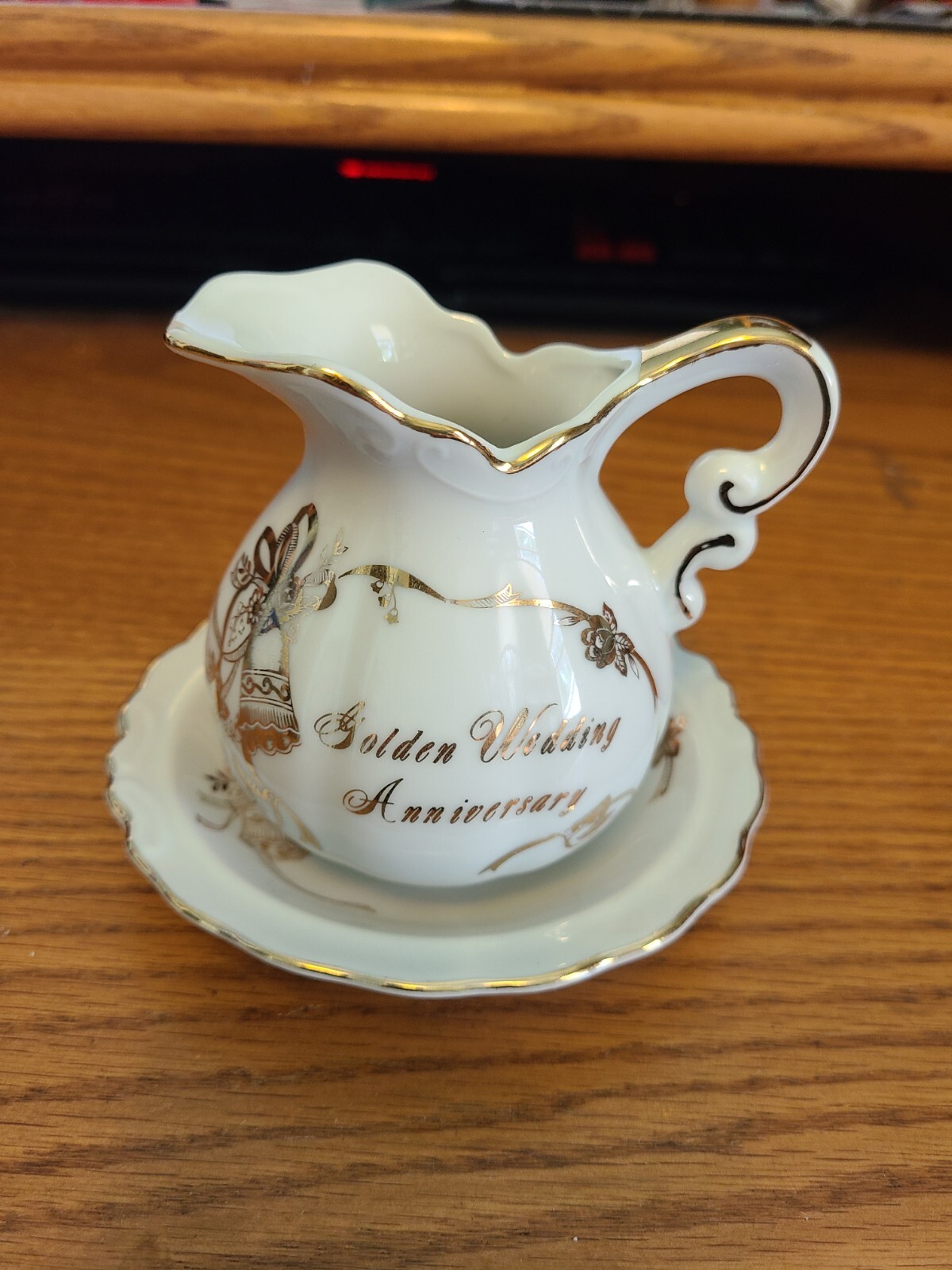Lefton China Golden Wedding Anniversary Mini Pitcher & Saucer