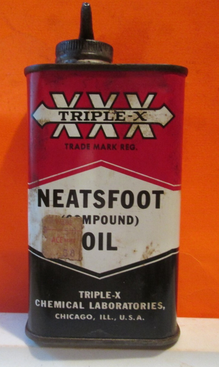 Vintage Triple X XXX Neatsfoot Compound Oil METAL Tin Can EMPTY 68 CENTS NEW Vintage Triple X XXX Neatsfoot Compound Oil METAL Tin Can EMPTY 68 CENTS NEW