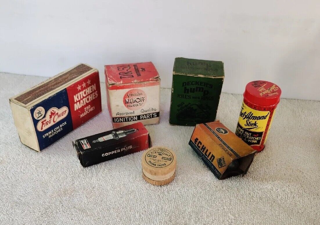 Lot Of Vintage Boxes Miscellaneous Advertising Auto Farmhouse Cottagecore kitch