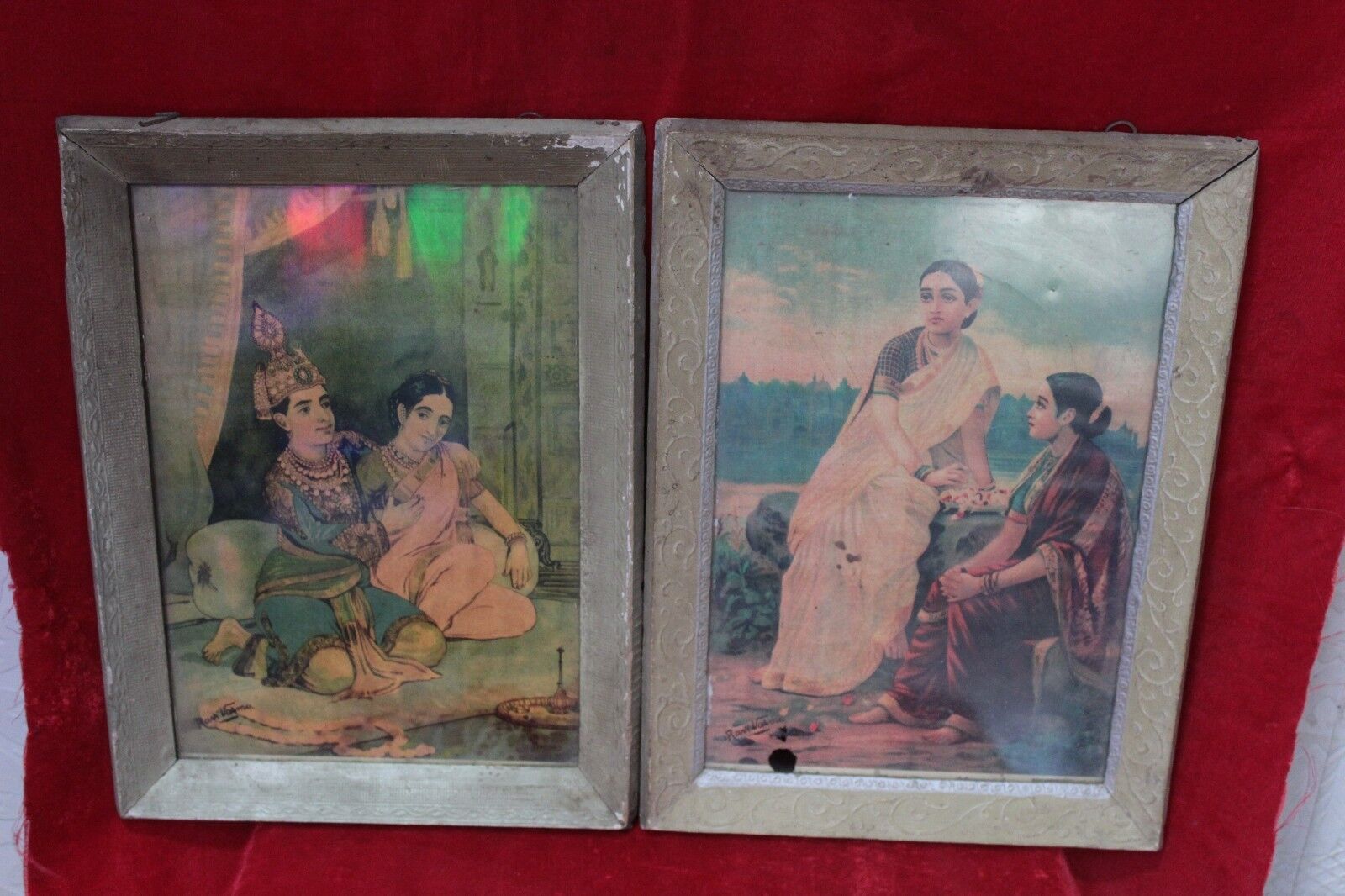 2 Pc Photo Frame Vintage Ravi Varma Sign Press Litho Print Home Wall Decor PG-74