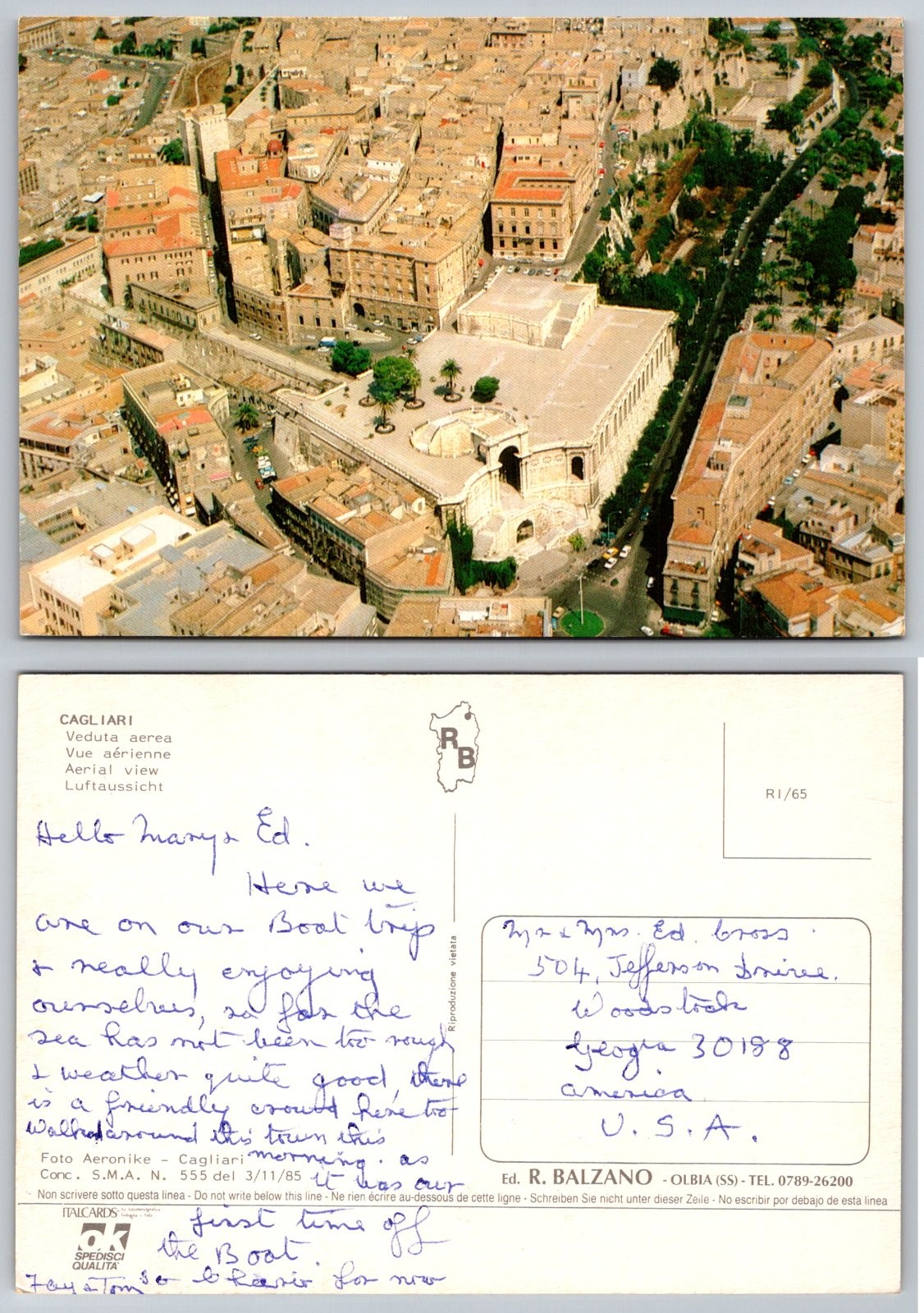 Continental Cagliari Sardinia Italy Aerial View Postcard Continental Cagliari Sardinia Italy Aerial View Postcard