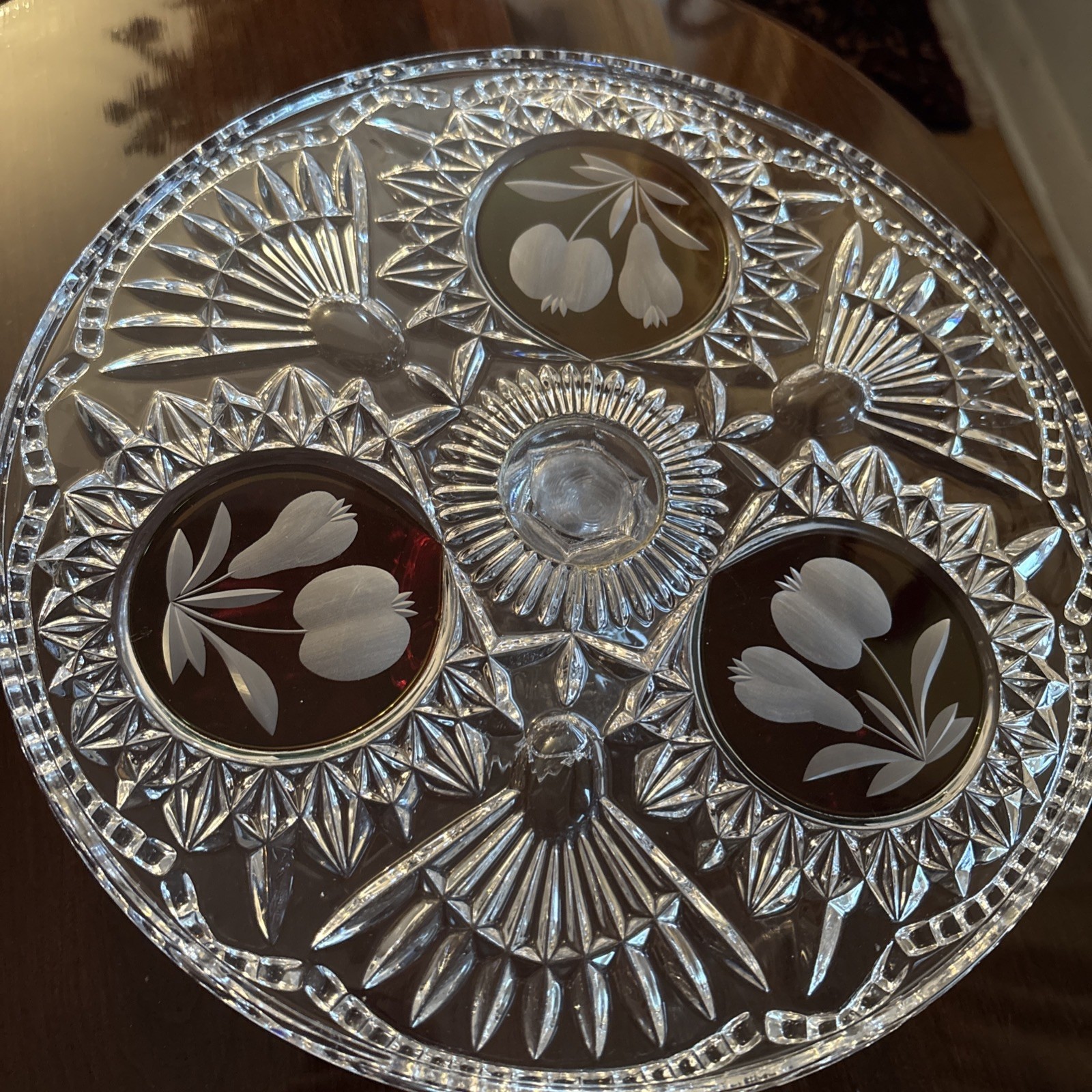 Vintage Anna Hutte Bleikristall Lead Crystal Pedestal Cake Stand Red 12”