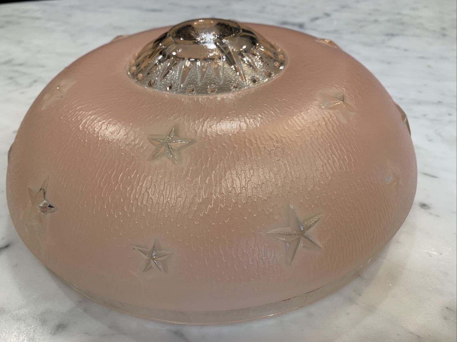 Vintage Mid century Starburst Ceiling Light Glass Shade Dome Retro Pink Stars