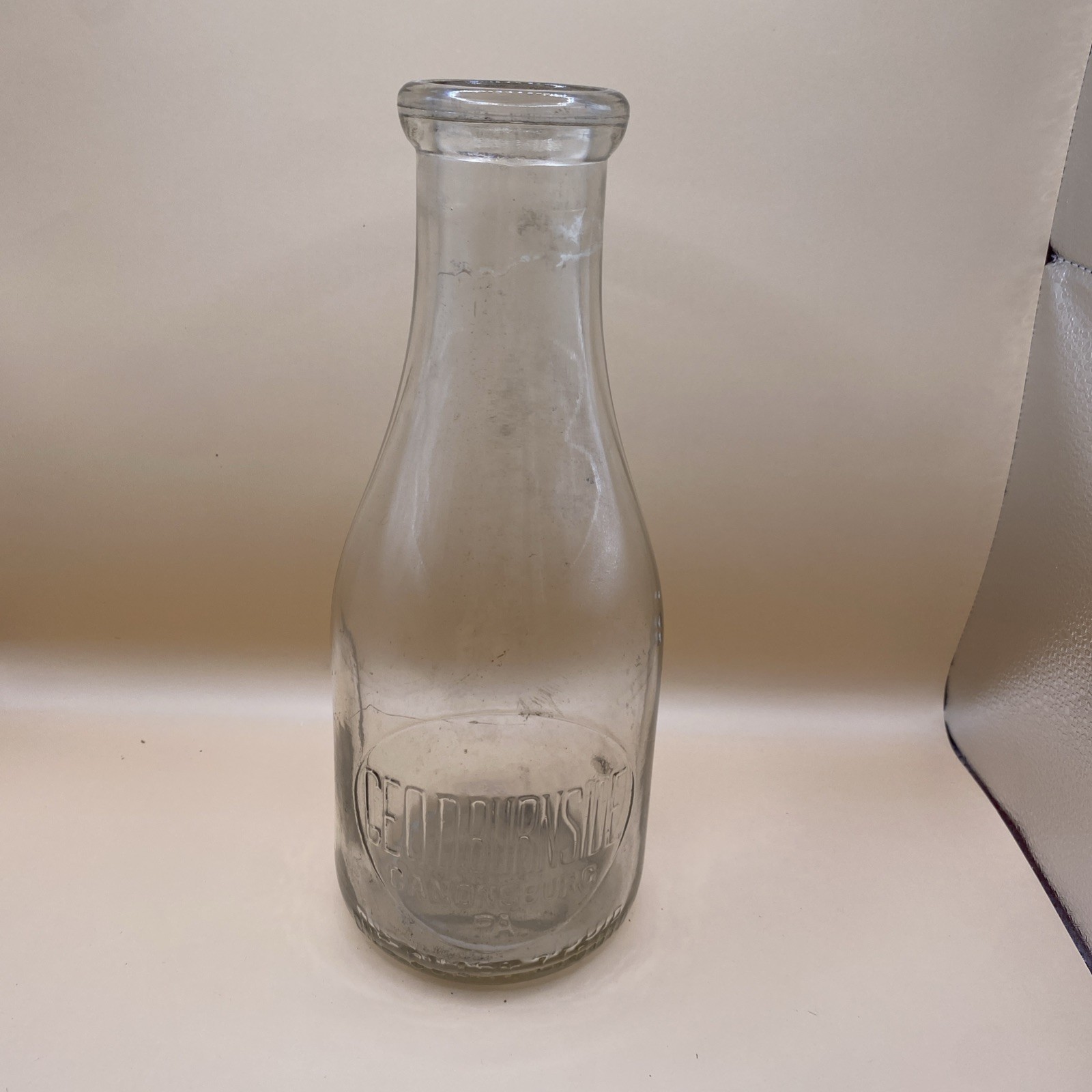 Vintage George D Burnside Dairy Glass Quart Milk Bottle Canonsburg Pa