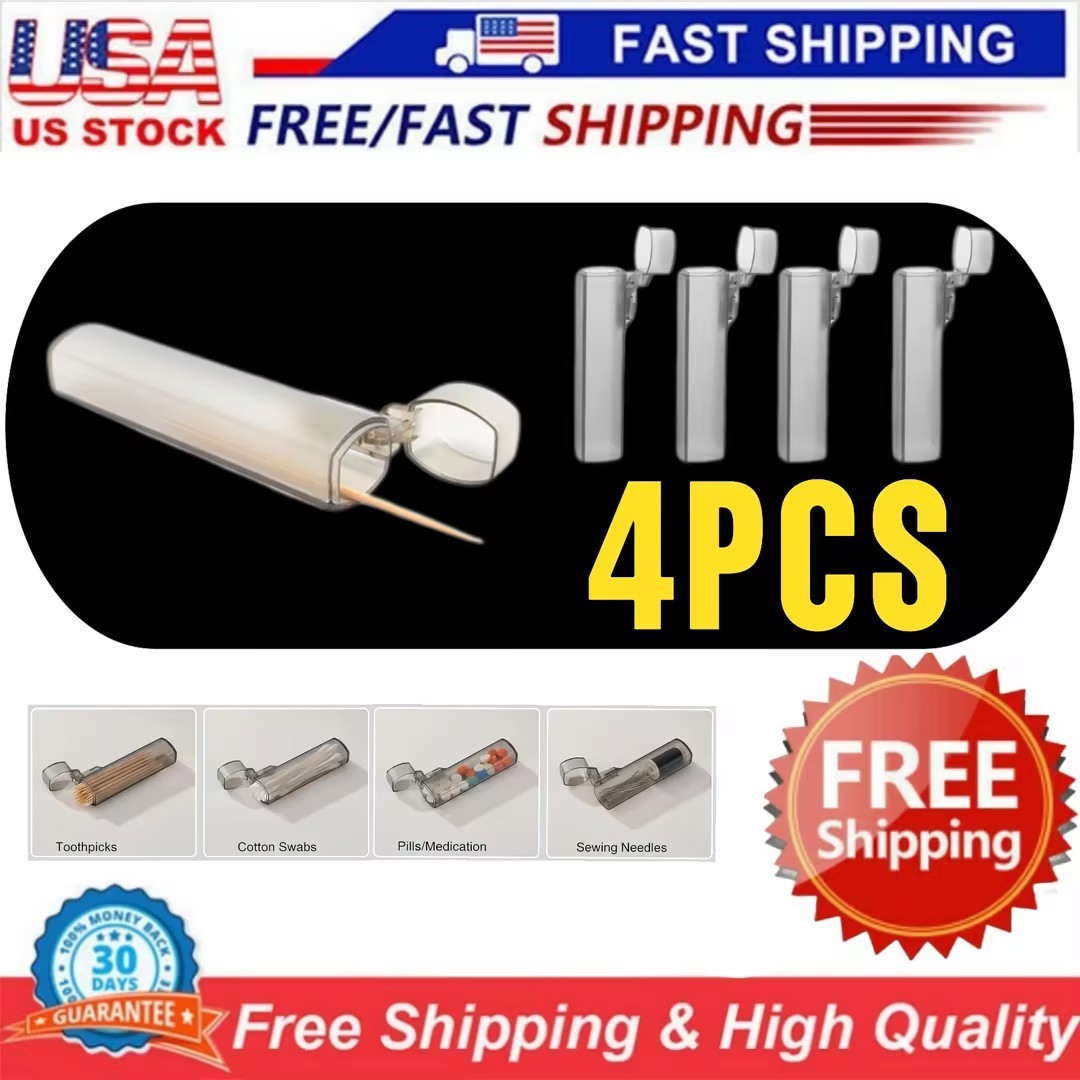 Portable Toothpick Holder Case Travel Pocket Plastic Hygienic Dispenser 4 Pieces