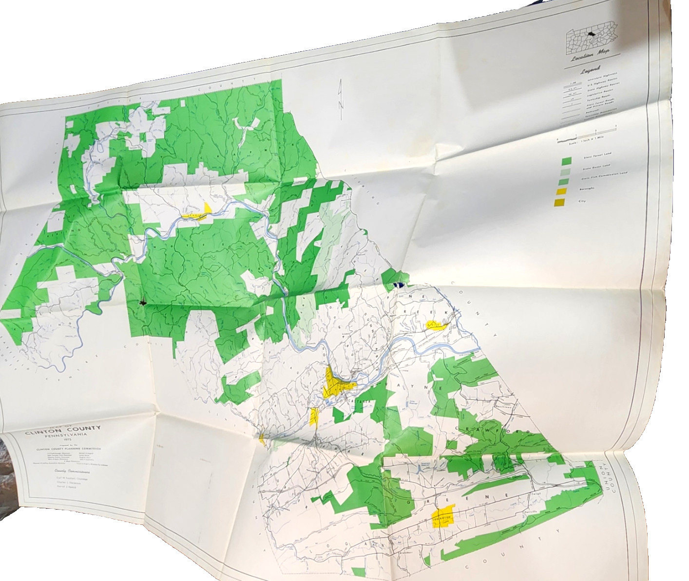 1975 Clinton County Pennsylvania Wall Map Large 50x38 Planning Commission PA