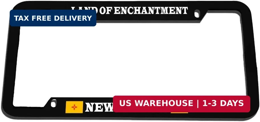Land of Enchantment New Mexico Zinc Metal License Plate Frame Black 4 Holes