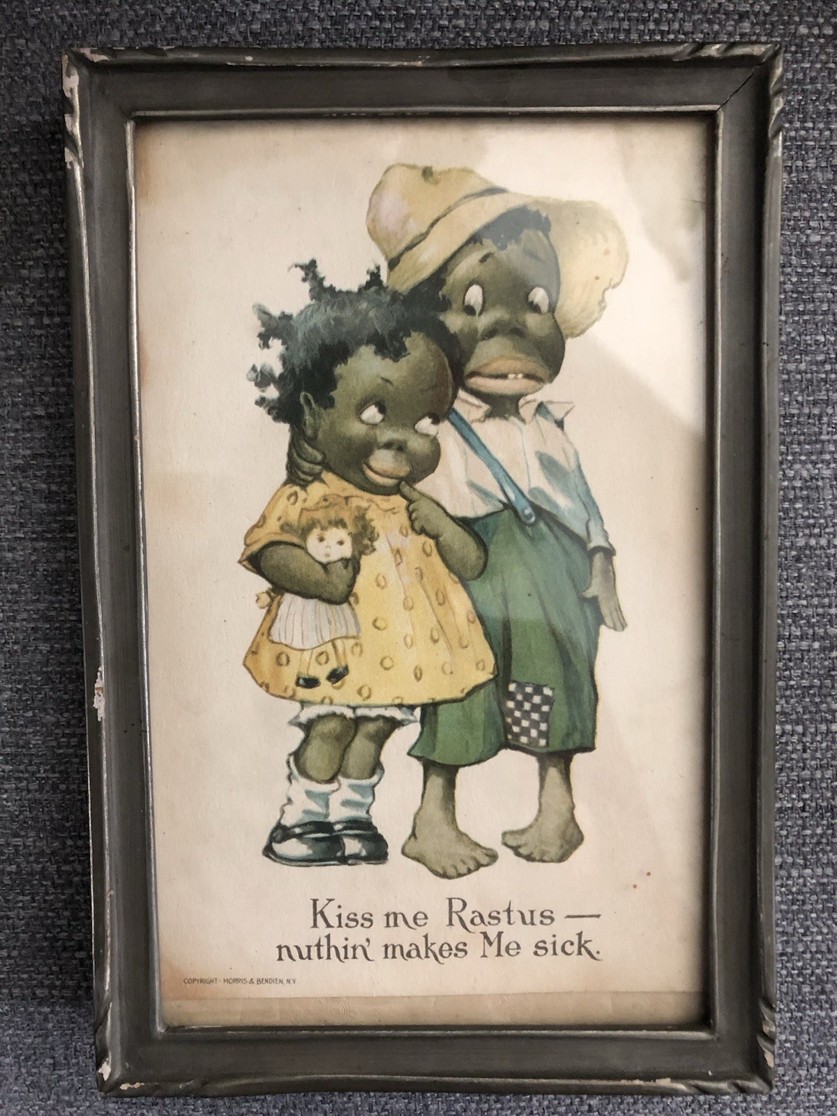 Antique Schafer & Vater 1910-20 5x7 Kiss me Rastus-nuthin’ makes me sick Picture