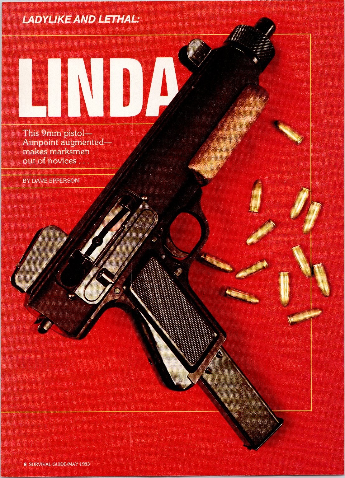 Survival Guide May 1983 LINDA 9mm Pistol Magazine Page Ad Vintage Firearm