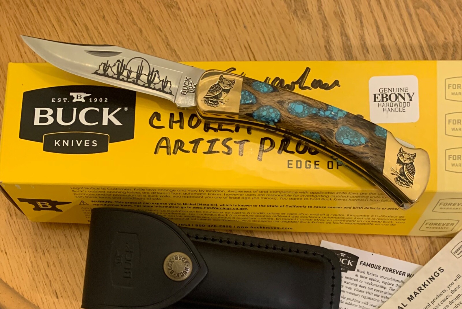 RARE BRIAN YELLOWHORSE ARTIST PROOF BUCK 110 KNIFE NEVER USED IN BOX  N22