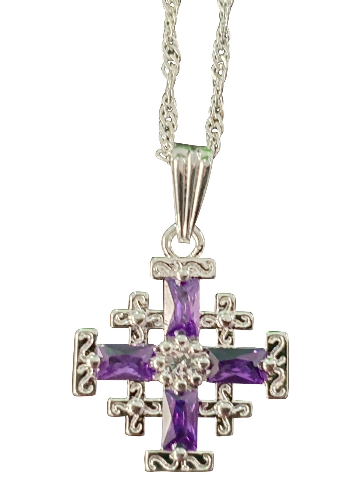 Amethyst Silver Jerusalem Cross Pendant 0.75\