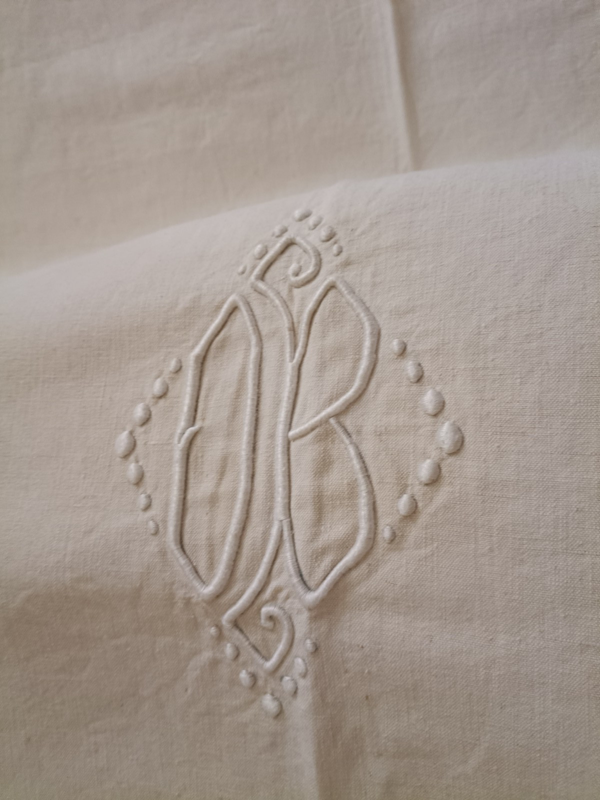 Antique French Sheet Linen Heavy 1.5kg Metis Monogram Embroidered, ex condn