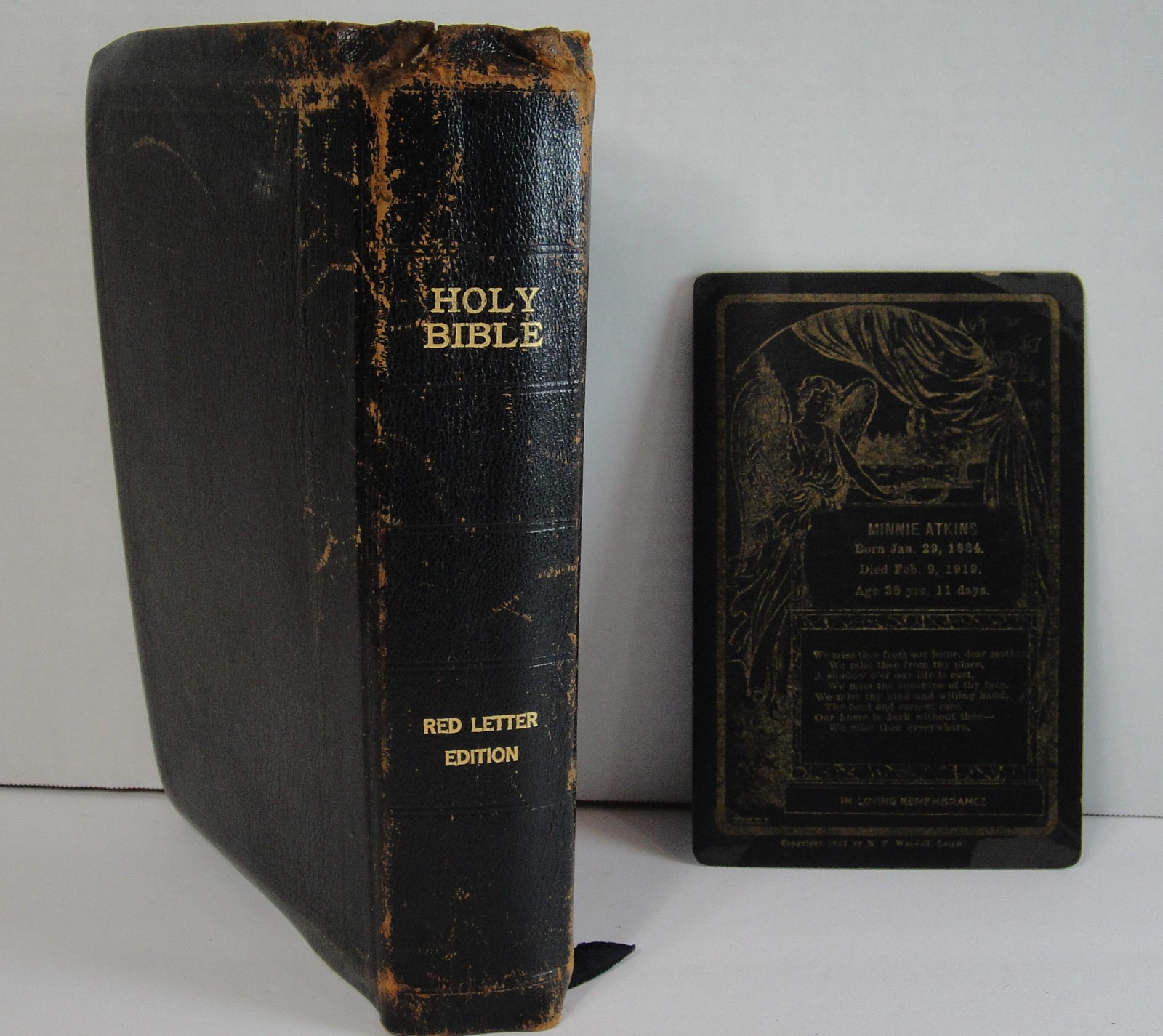 LOT Antique Edwardian Era Mourning Memorial Rememberance Funeral Card &VTG Bible