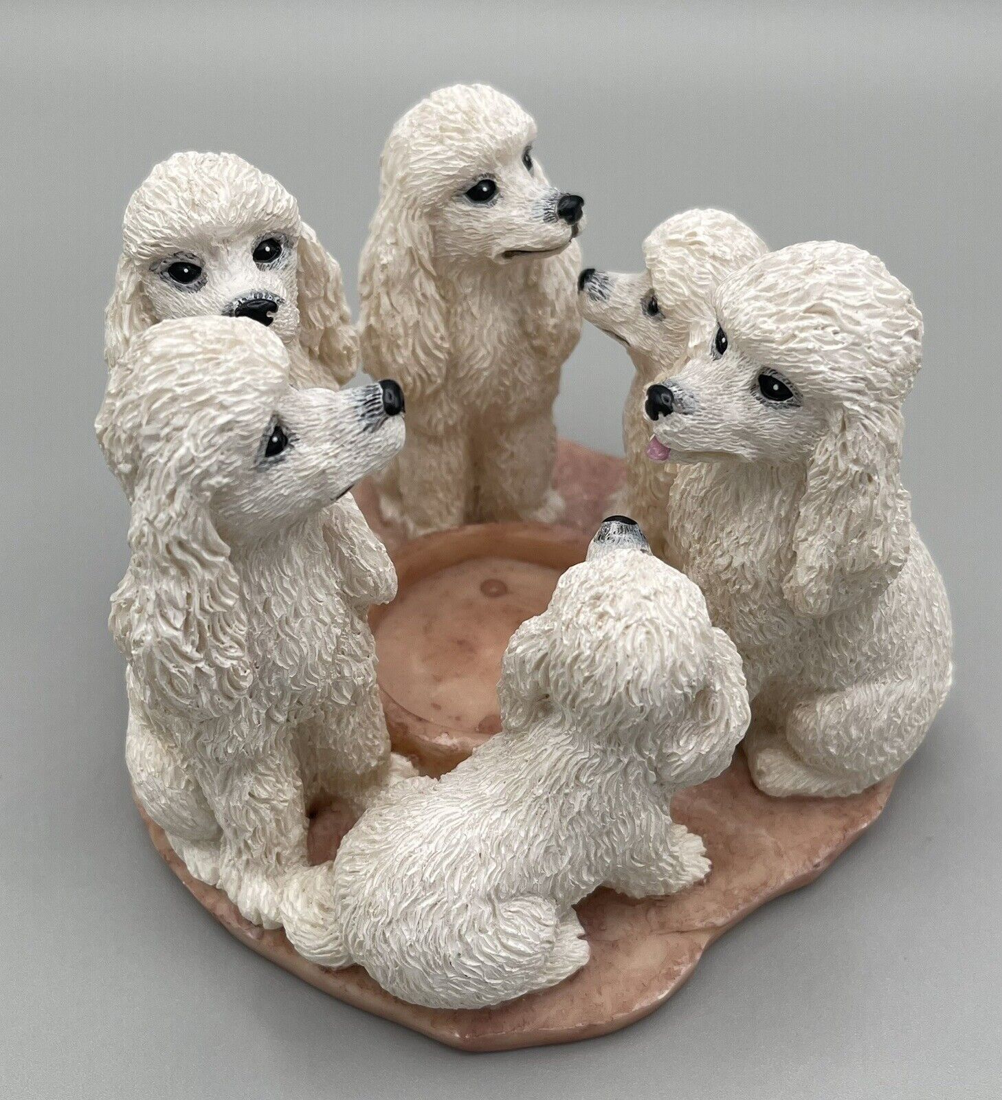 2001 VTG 6 Poodle Candle Holder Circle Of Pups Continental True Friends Ceramic