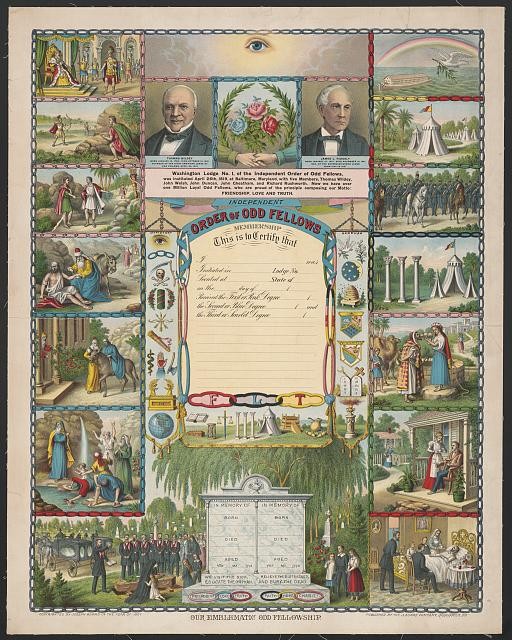 Order of Odd Fellows Membership Certificate 1900s Emblematic Fellowship
