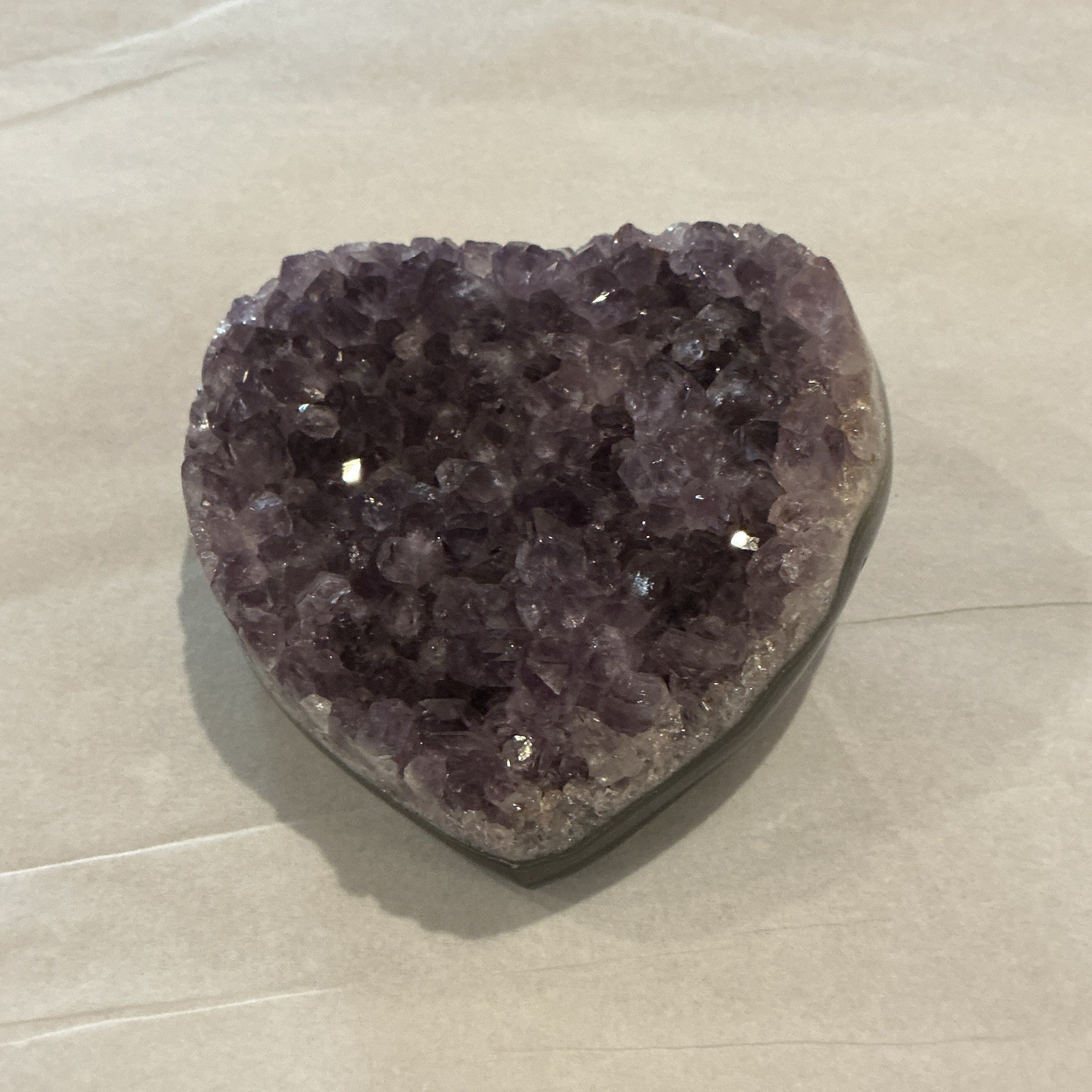 Heart-Shaped Purple Amethyst Crystal Cluster Geode Specimen Display
