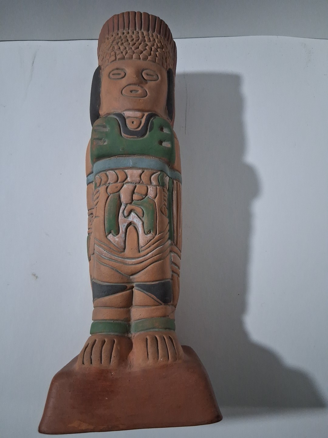 Vtg Mexican Folk Art Terracotta Tiki Standing Mexico Figurine 13x5 Signed 