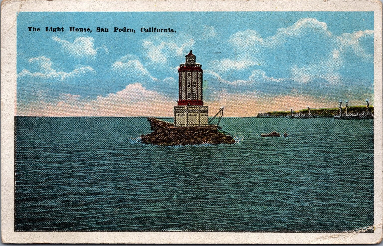 San Pedro California Lighthouse Postcard 1923 Vintage Ocean View