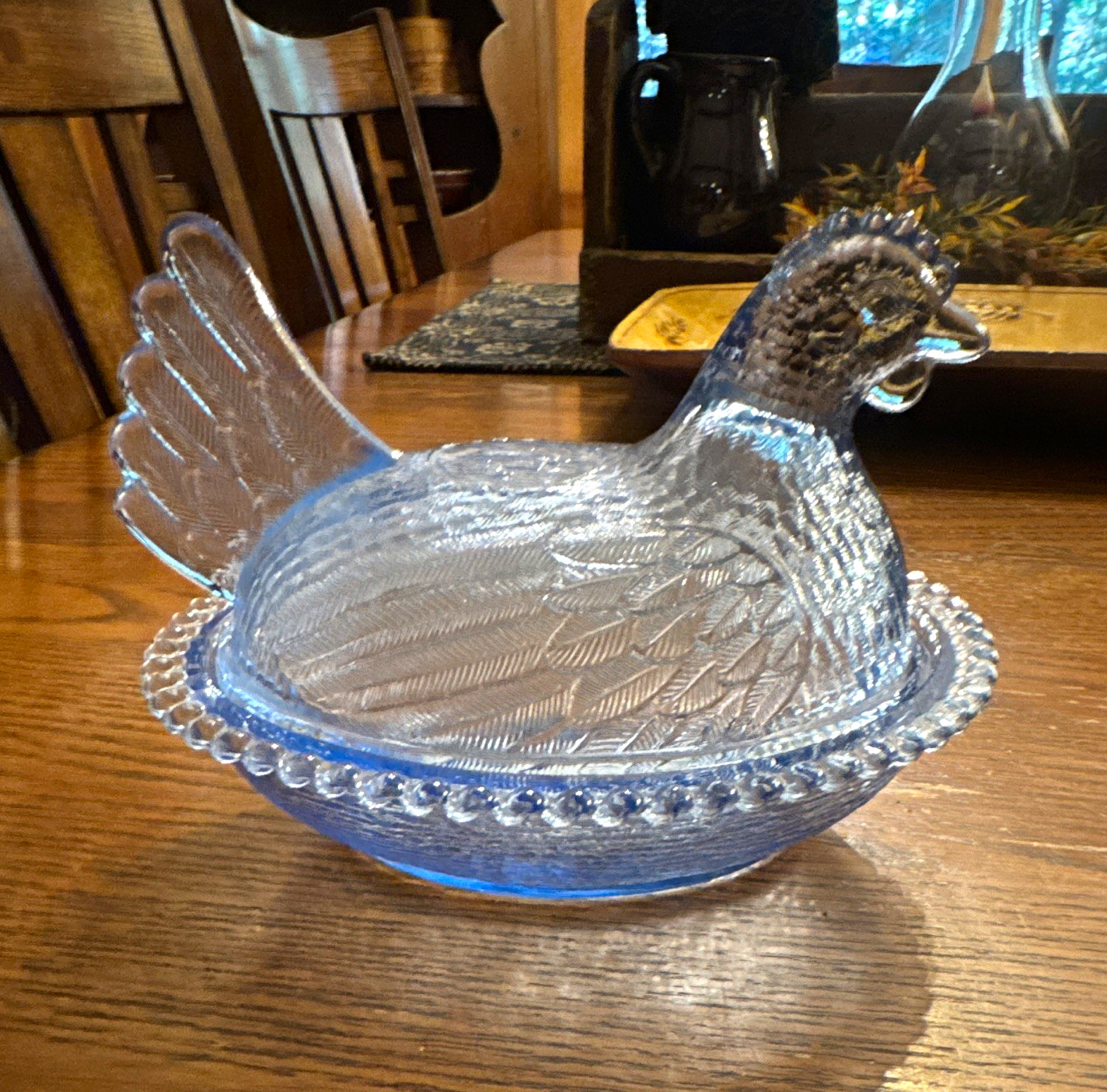 Vintage Indiana light blue hen on nest