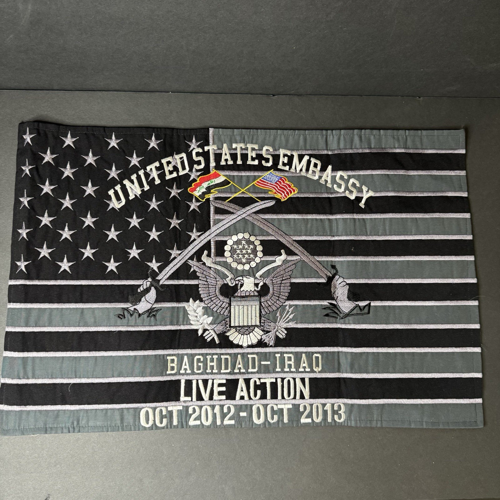 US Embassy Baghdad Iraq Live Action Flag Banner Oct 2012-Oct 2013 24x36