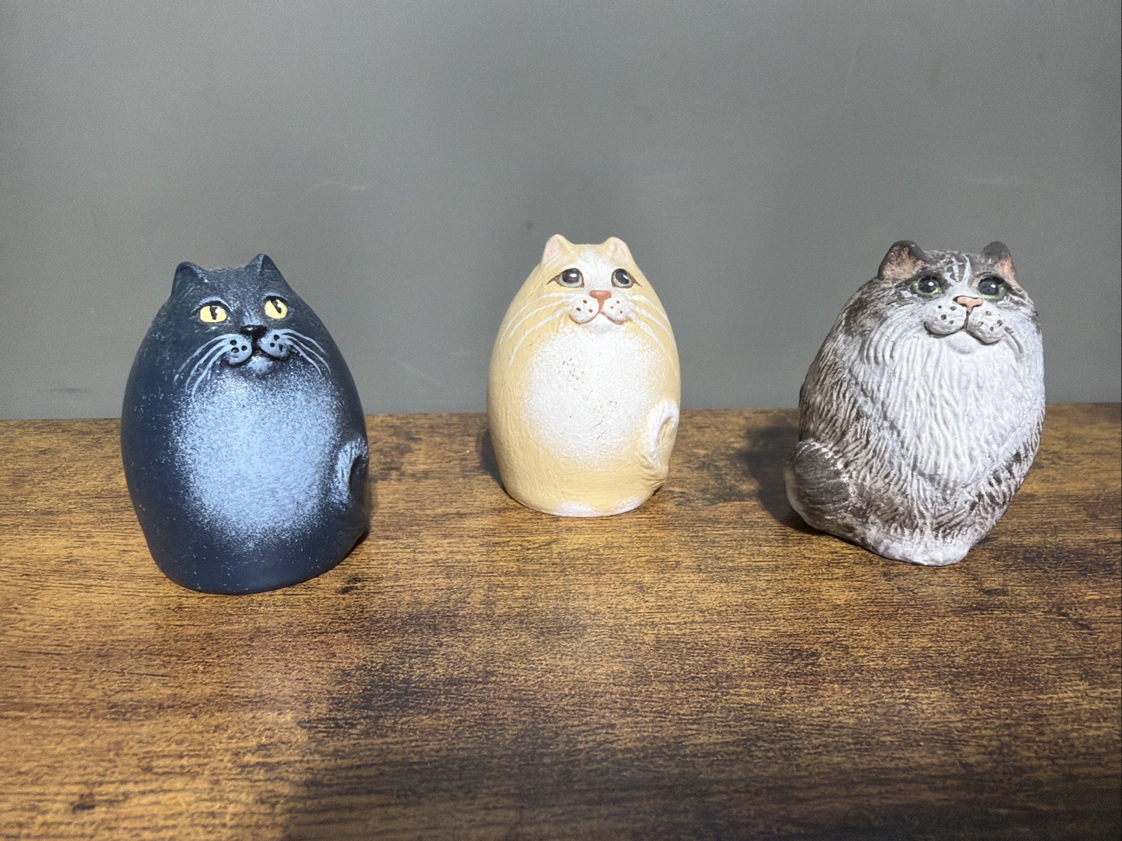 Vintage Hand Painted Ceramic Cat Figurines Blue, Yellow & Brown Cat Set of 3 Vintage Hand Painted Ceramic Cat Figurines Blue, Yellow & Brown Cat Set of 3