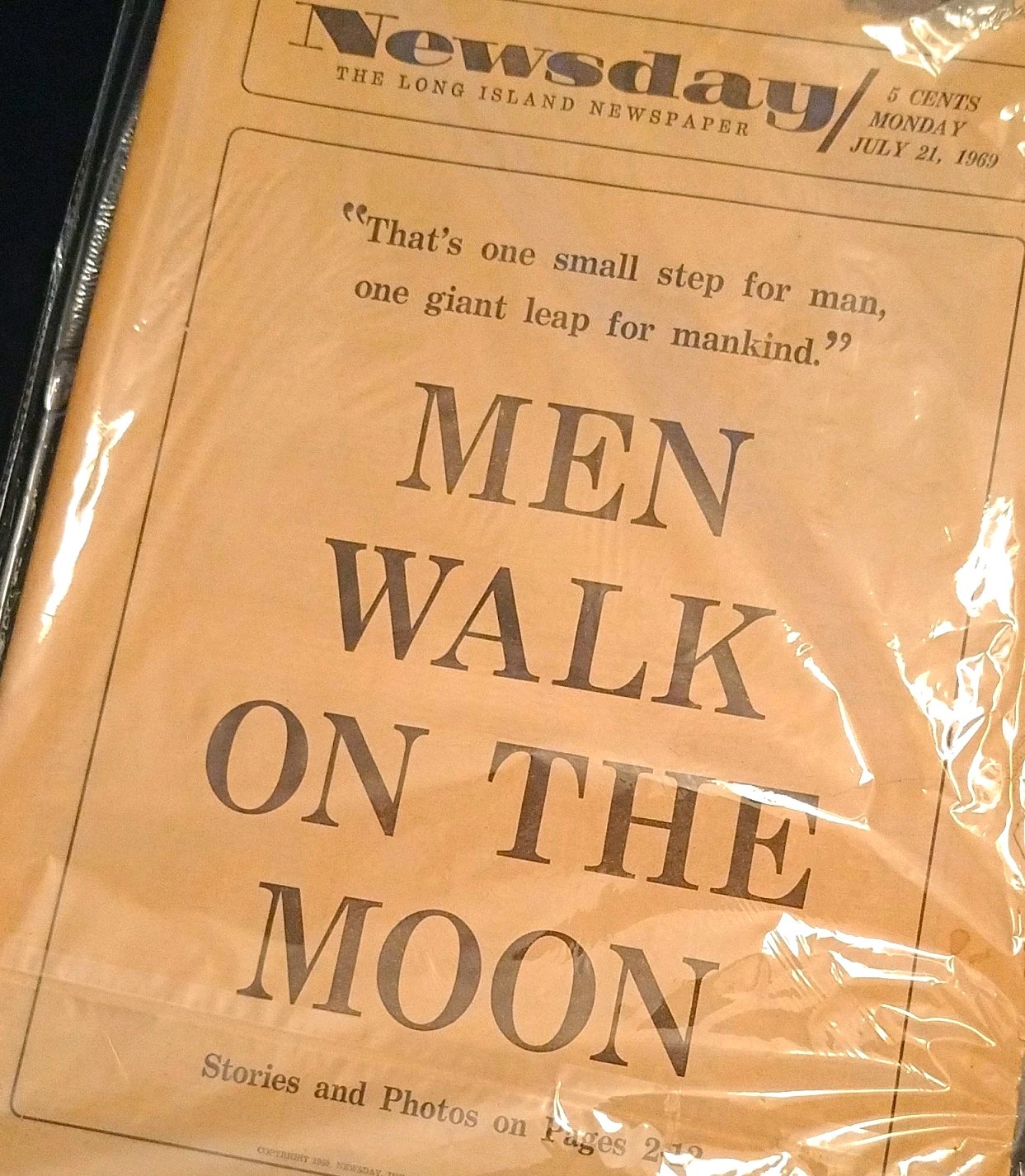 Newsday Long Island Newspaper July 21, 1969 Apollo 11 Moon Landing Edition
