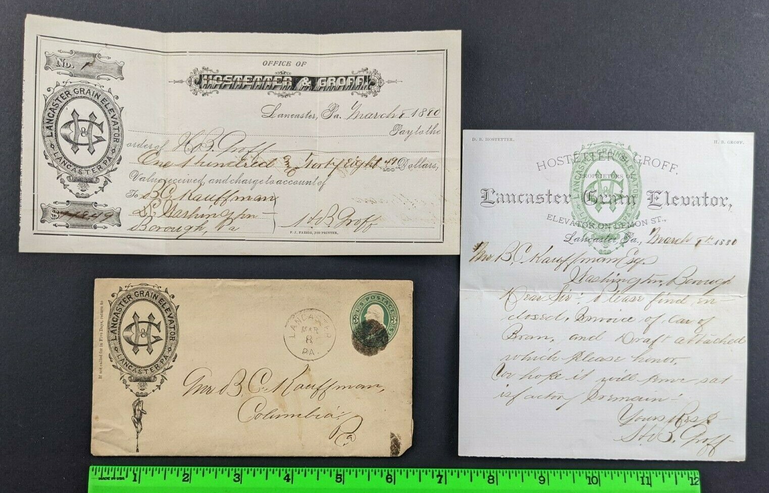 Vintage 1880 Lancaster Grain Elevators PA Graphic Envelope Billhead Letterhead