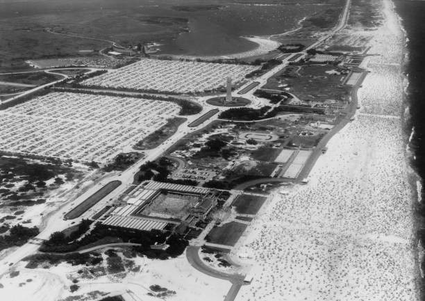 An aerial view of crowds sunbathing Jones Beach Long Island New Yo- Old Photo