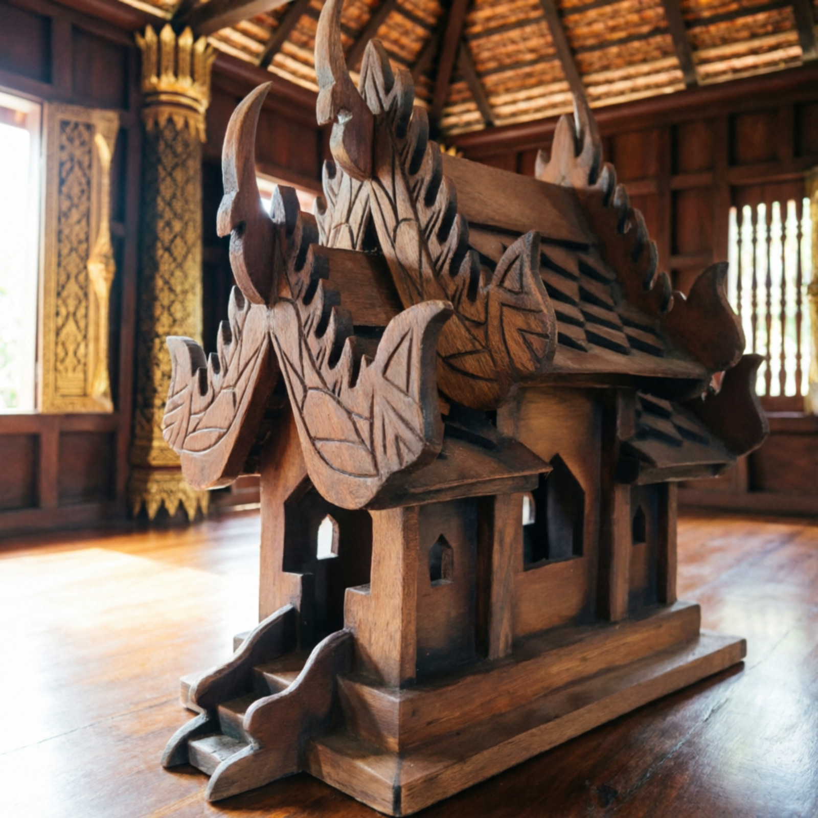 Wooden Pavilion Decor Handmade  Small Thai Spirit House Style| Rustic Home Deco