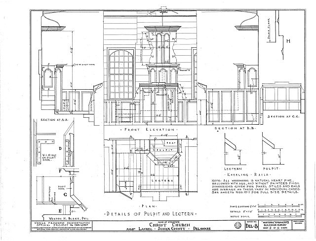 Photo:Laurel Delaware Old Christ Church HABS Architectural Drawing 1930s