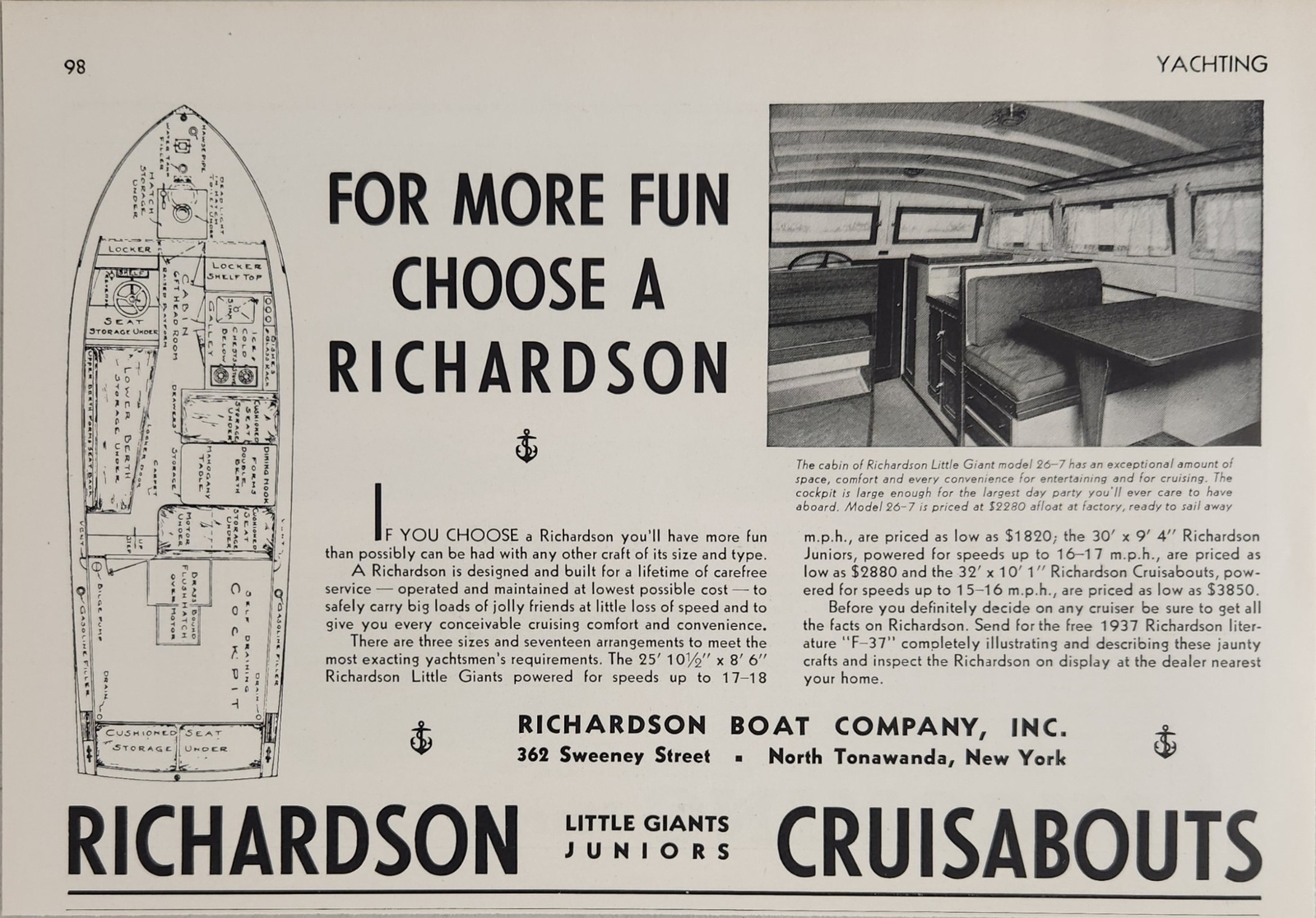 1937 Print Ad Richardson Little Giants Cruisabouts Boats North Tonawanda,NY