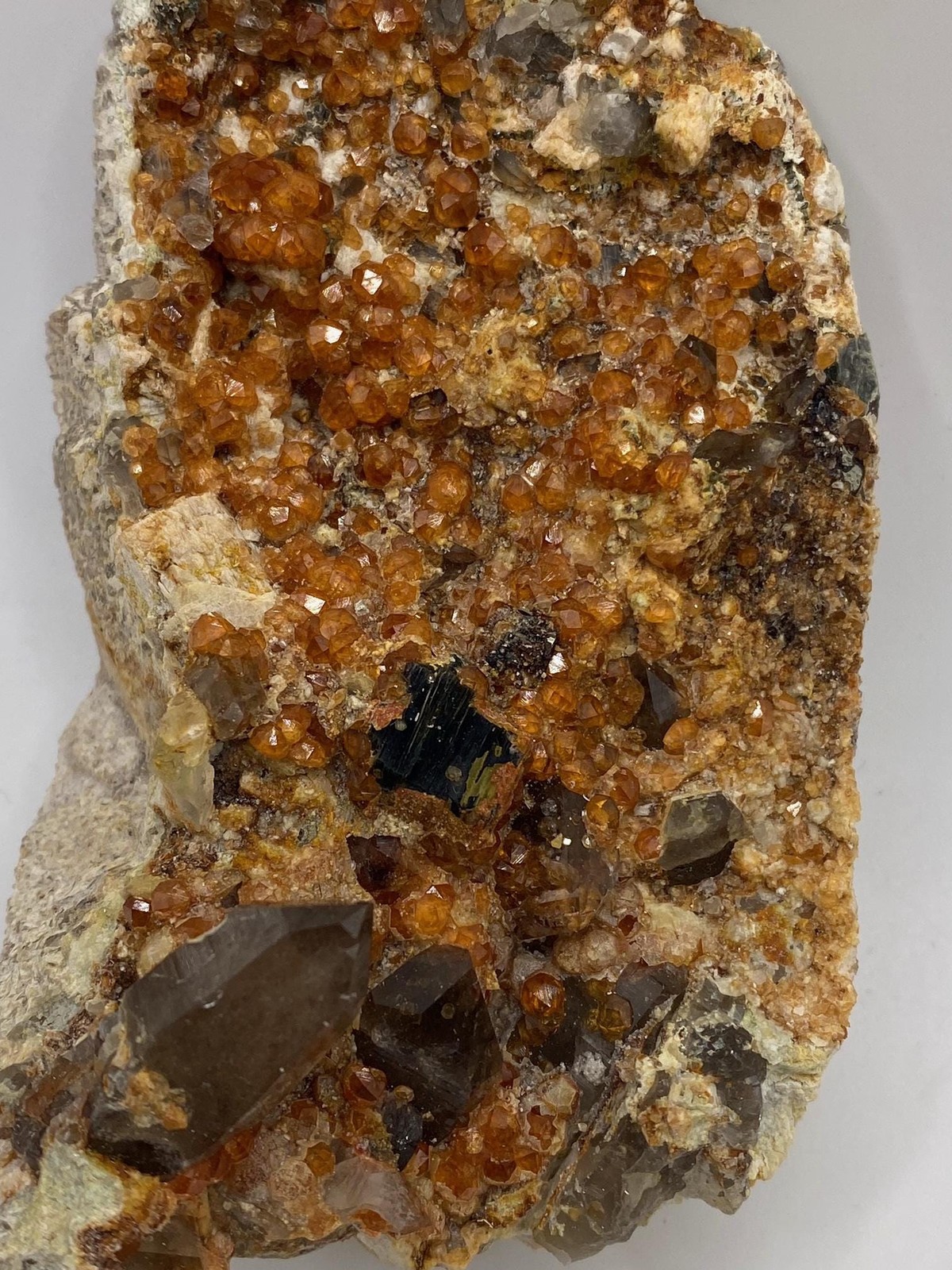 Fantastic Fanta Orange Garnet Cluster with Smoky Quartz Spessartine Garnet Fantastic Fanta Orange Garnet Cluster with Smoky Quartz Spessartine Garnet