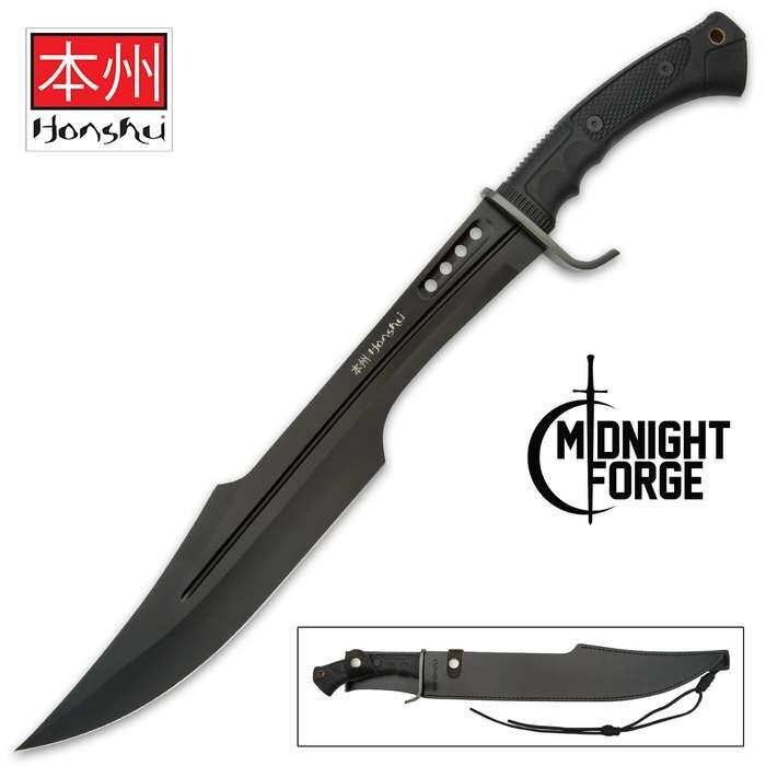 Honshu Spartan Midnight Forge Sword and Scabbard | Damascus Steel | 23” Overall Honshu Spartan Midnight Forge Sword and Scabbard | Damascus Steel | 23” Overall