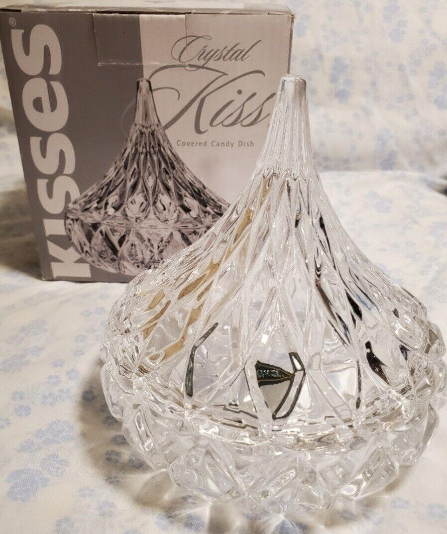 NIB Shannon Lead Crystal Hershey\'s Kiss Shaped Covered Candy Dish by Godinger