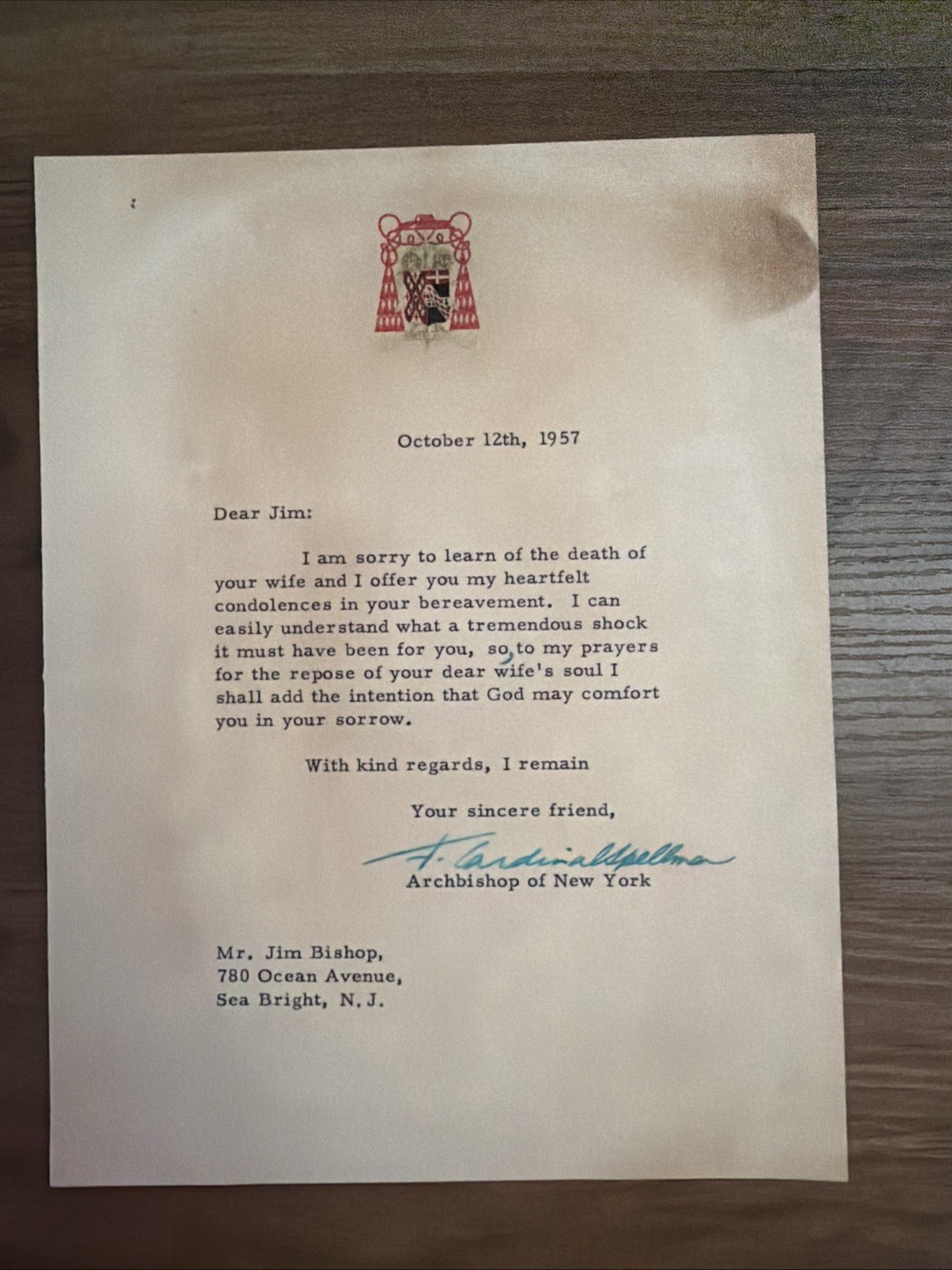 Vintage 1957 condolence letter Hand signed by Francis Cardinal Spellman Vintage 1957 condolence letter Hand signed by Francis Cardinal Spellman