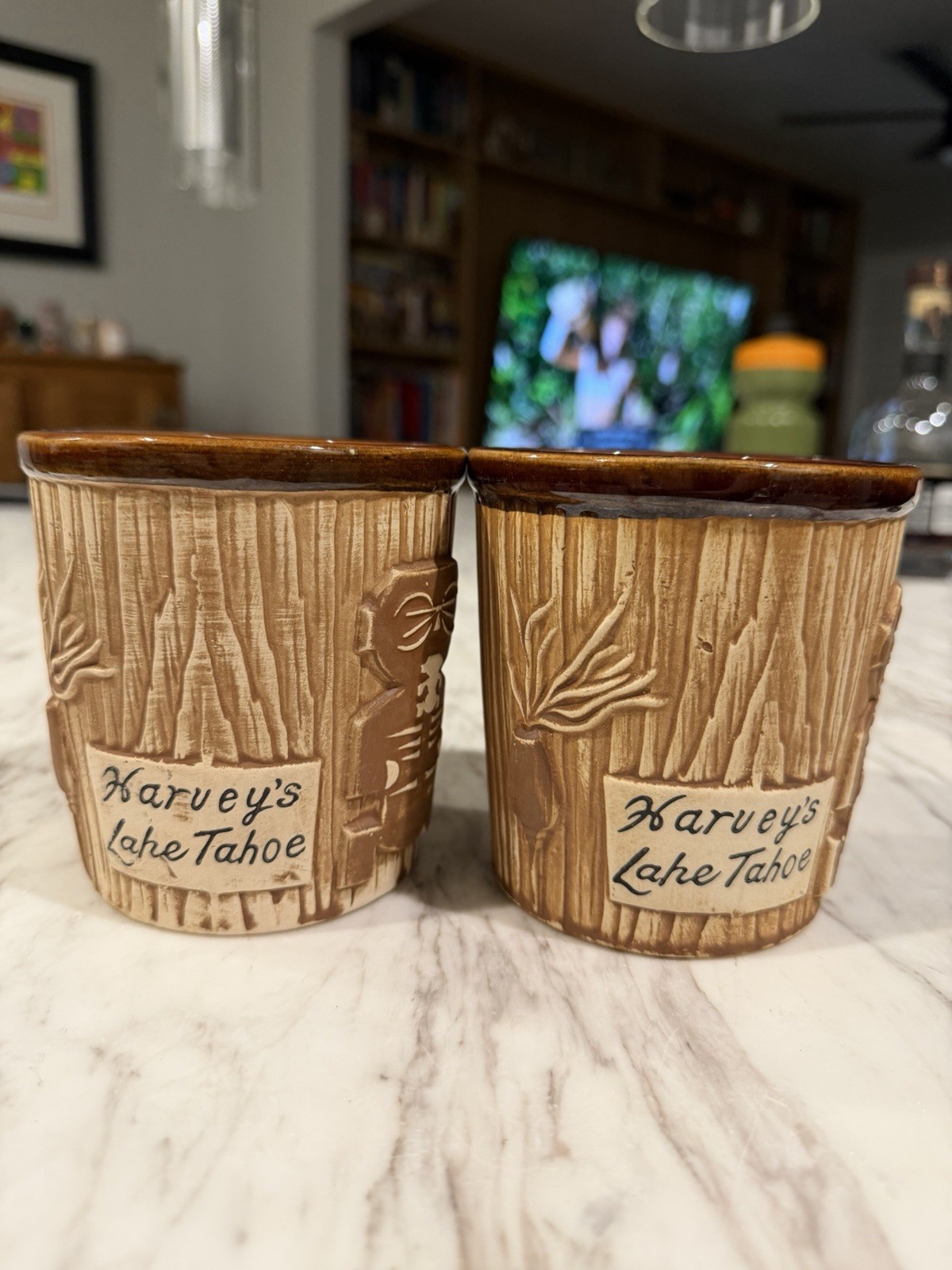 Vintage Otagiri Tiki Bucket Mug Cups Harveys Lake Tahoe Pair