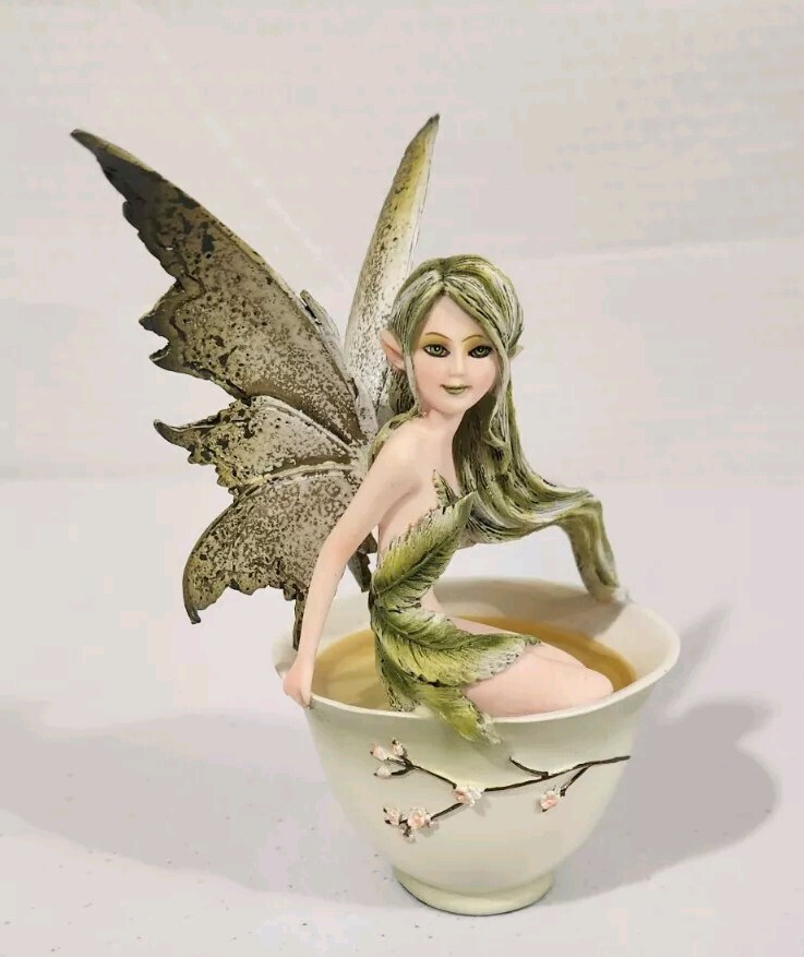 Ebros Amy Brown Matcha Green Tea Fairy In Teacup Figure Figurine Fairy Garden 
