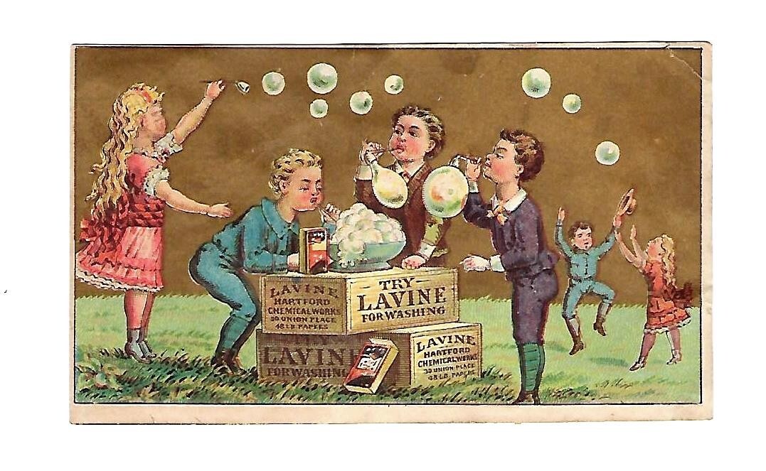 c1890 Victorian Trade Card Lavine Chemical Works, Soaps, Blowwing Bubbles