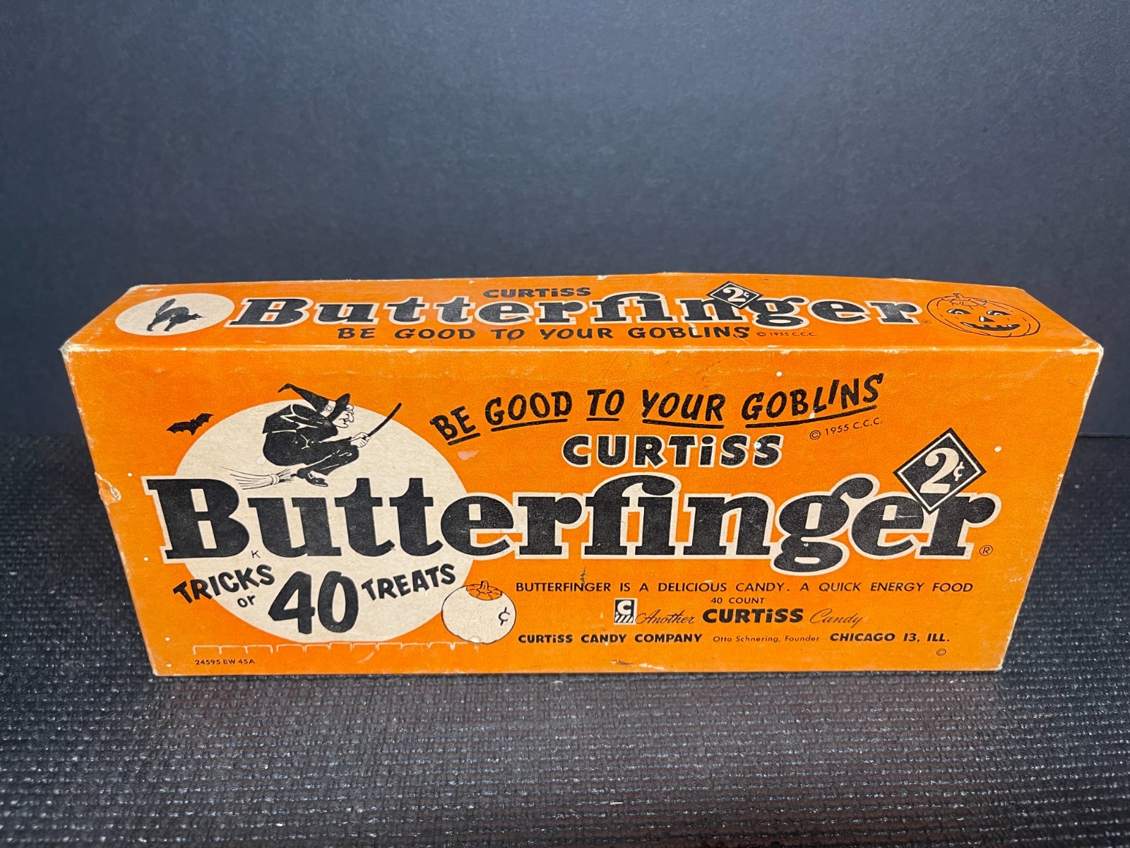 Vintage Original 1955 Curtiss Butterfinger Candy Halloween Box Witch On Box