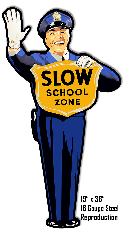 Vintage Style Metal Sign Slow School Zone 19 x 36