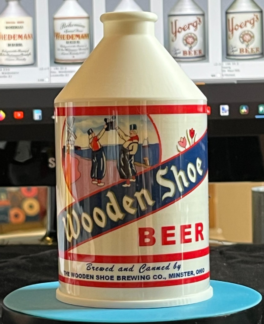 WOODEN SHOE BEER CROWNTAINER NOVELTY/REPLICA Beer Can 3D Printed w/Plastic Label